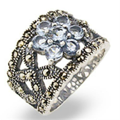 32330 - Antique Tone 925 Sterling Silver Ring with Synthetic Spinel in