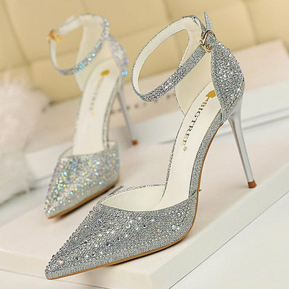 Shiny Rhinestones High Heels Ladies Shoes Women Pumps Stiletto Sandals