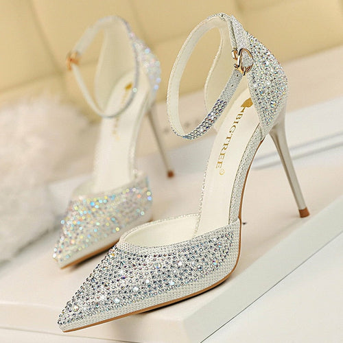 Shiny Rhinestones High Heels Ladies Shoes Women Pumps Stiletto Sandals