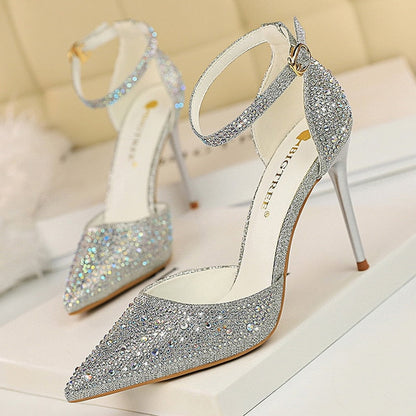 Shiny Rhinestones High Heels Ladies Shoes Women Pumps Stiletto Sandals