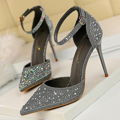 Shiny Rhinestones High Heels Ladies Shoes Women Pumps Stiletto Sandals