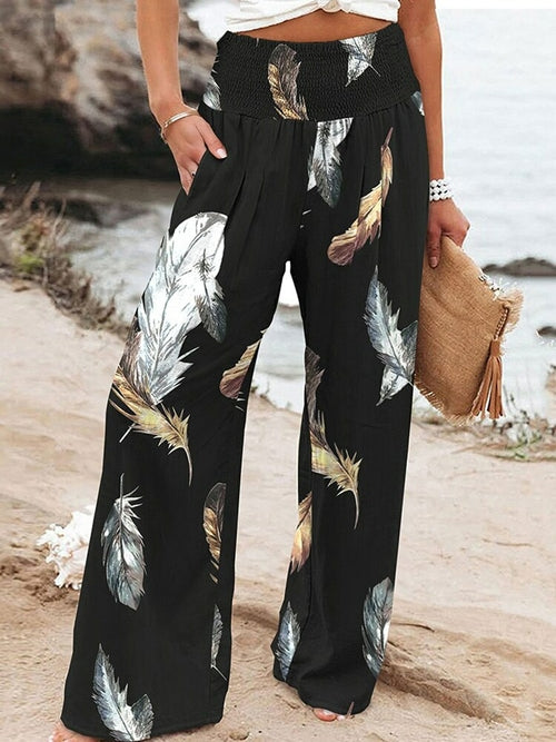 Print Casual High Waist Wide Leg Pants