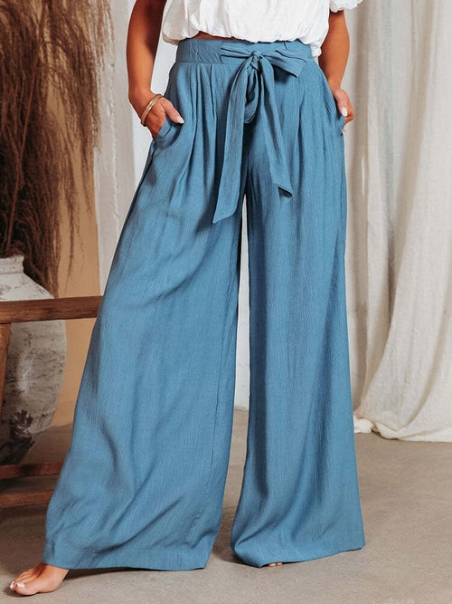 Belt Elastic Wide Leg Long Pants