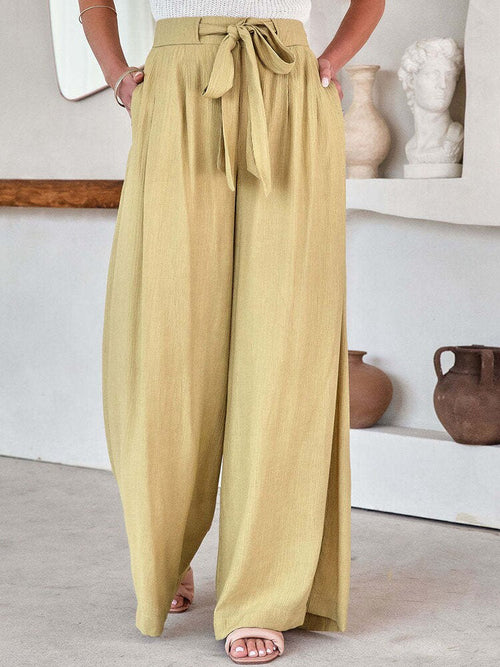 Belt Elastic Wide Leg Long Pants