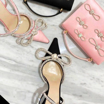 Glitter Rhinestones Women Pumps Crystal bowknot Satin Summer Lady