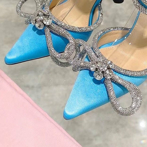 Glitter Rhinestones Women Pumps Crystal bowknot Satin Summer Lady