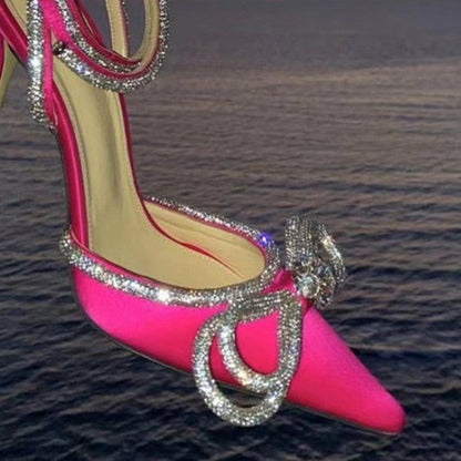 Glitter Rhinestones Women Pumps Crystal bowknot Satin Summer Lady