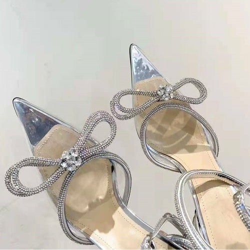 Glitter Rhinestones Women Pumps Crystal bowknot Satin Summer Lady