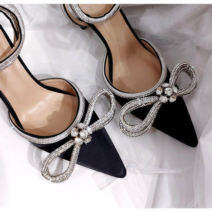 Glitter Rhinestones Women Pumps Crystal bowknot Satin Summer Lady