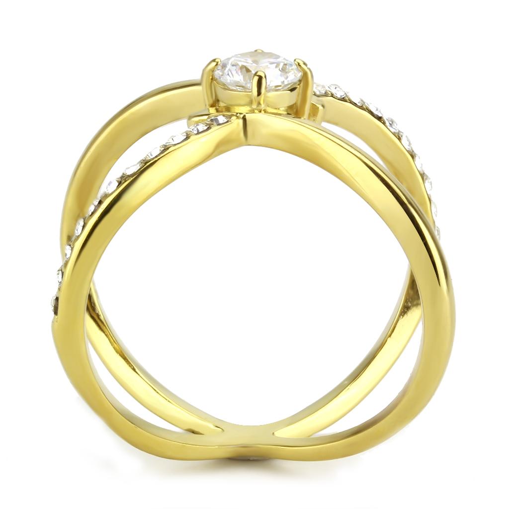 TK3709 - IP Gold(Ion Plating) Stainless Steel Ring with AAA Grade CZ