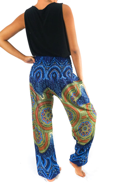 Blue Geometric Women Boho Pants Hippie Pants Yoga Pants