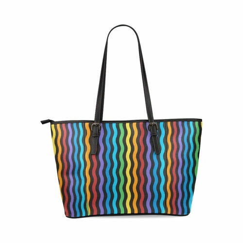 Large Leather Tote Shoulder Bag -  Rainbow Stripe