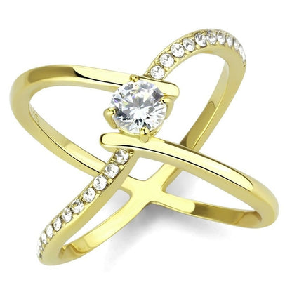 TK3709 - IP Gold(Ion Plating) Stainless Steel Ring with AAA Grade CZ