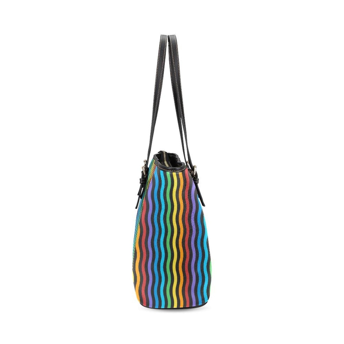 Large Leather Tote Shoulder Bag -  Rainbow Stripe