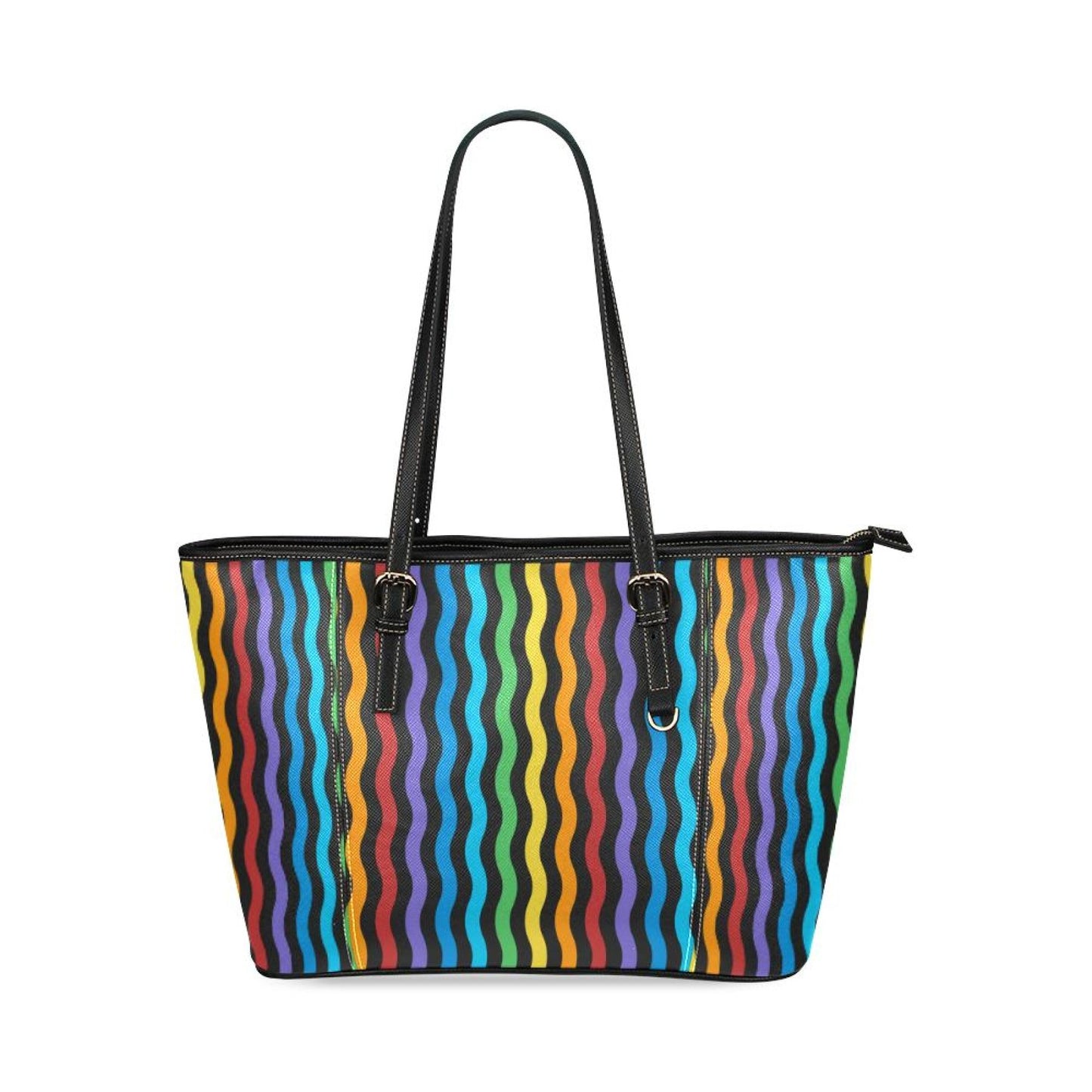 Large Leather Tote Shoulder Bag -  Rainbow Stripe