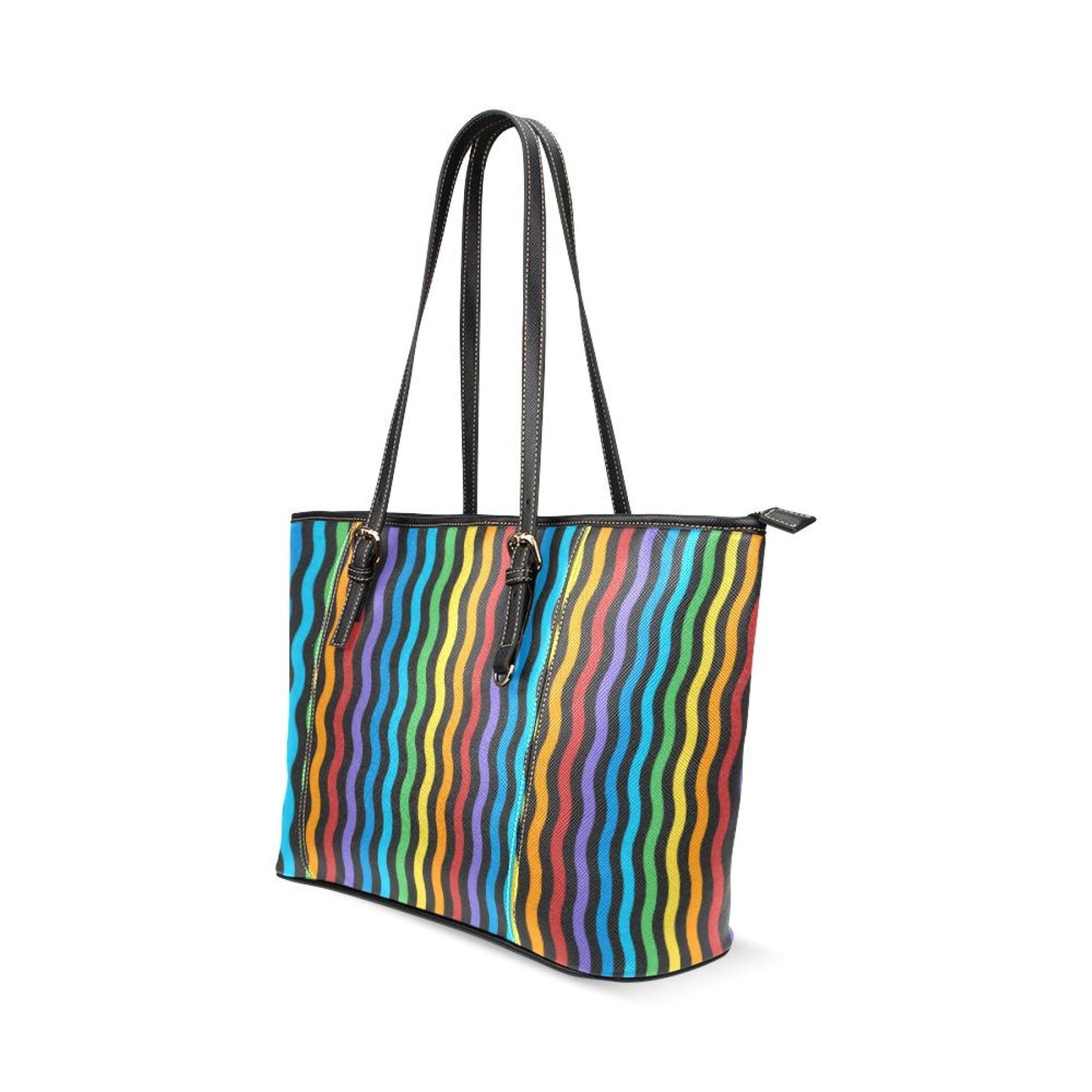 Large Leather Tote Shoulder Bag -  Rainbow Stripe