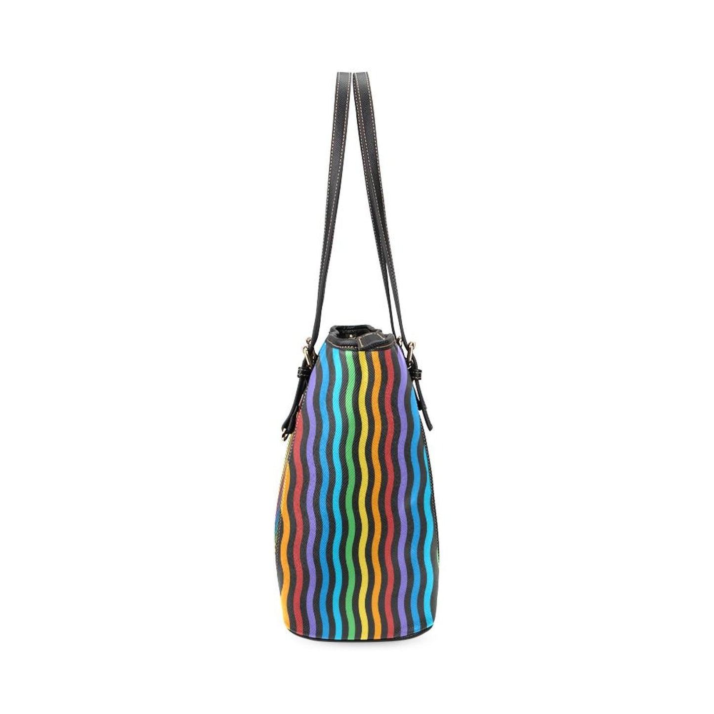 Large Leather Tote Shoulder Bag -  Rainbow Stripe