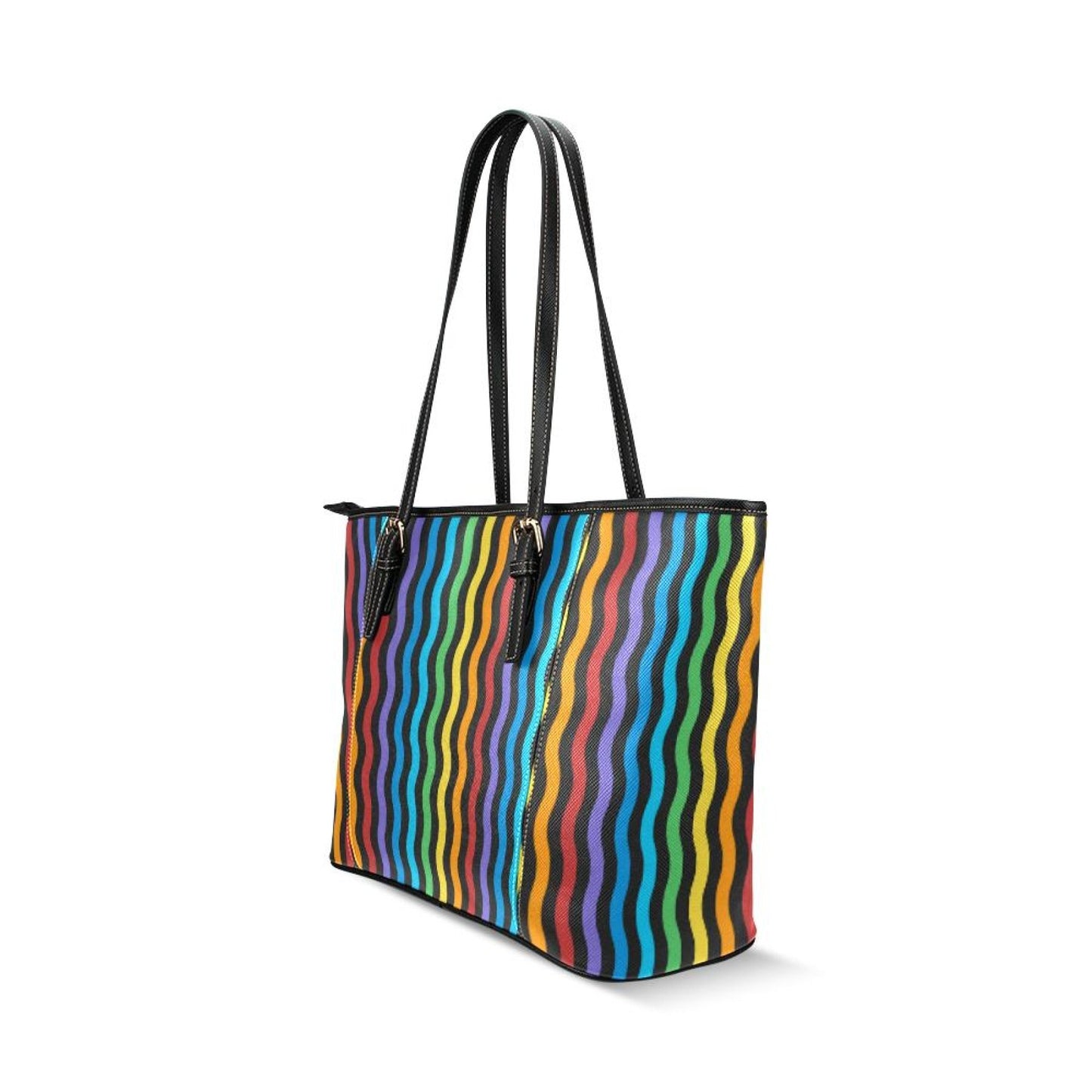 Large Leather Tote Shoulder Bag -  Rainbow Stripe