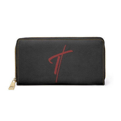 Womens Wallet, Zip Purse, Black & Red Cross